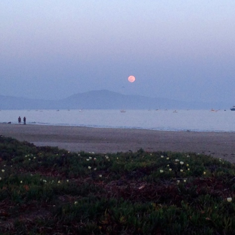 Full moon on Santa Barbara beach